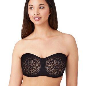 Wacoal Halo Lace Strapless Bandeau Style Black Underwire Bra - 65449‎ Size 36DD